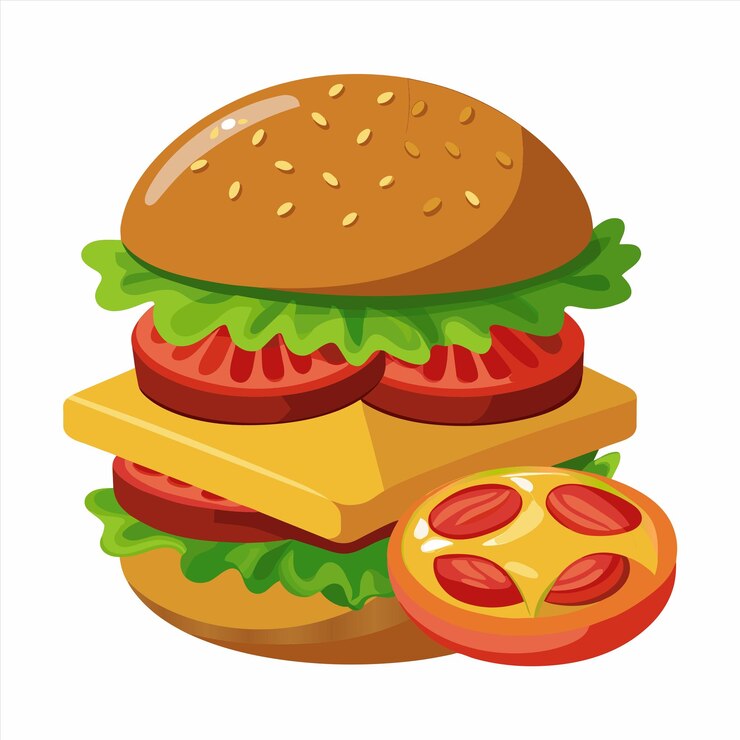 Vettore un disegno di un hamburger e un hamburger con un'immagine di un hamburgo su di esso