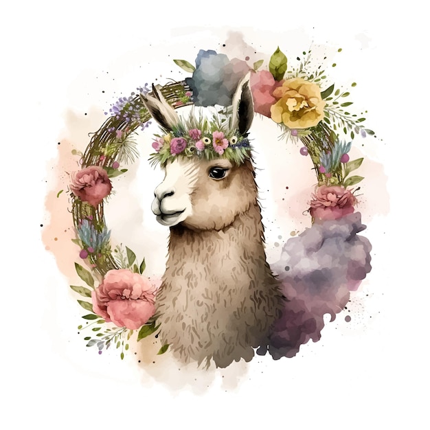 Un disegno di un lama con una corona di fiori al suo interno.