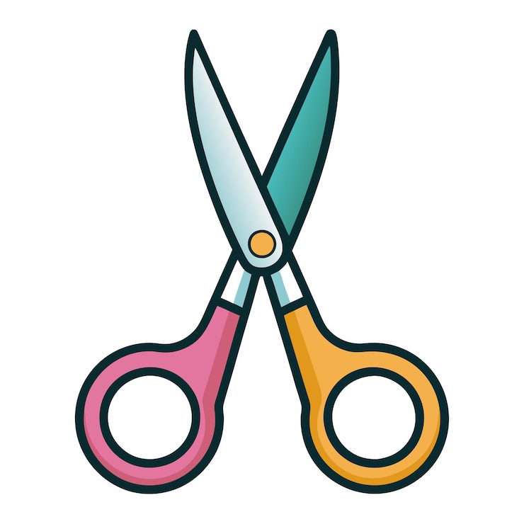 Vettore un disegno di un paio di forbici con una maniglia rosa