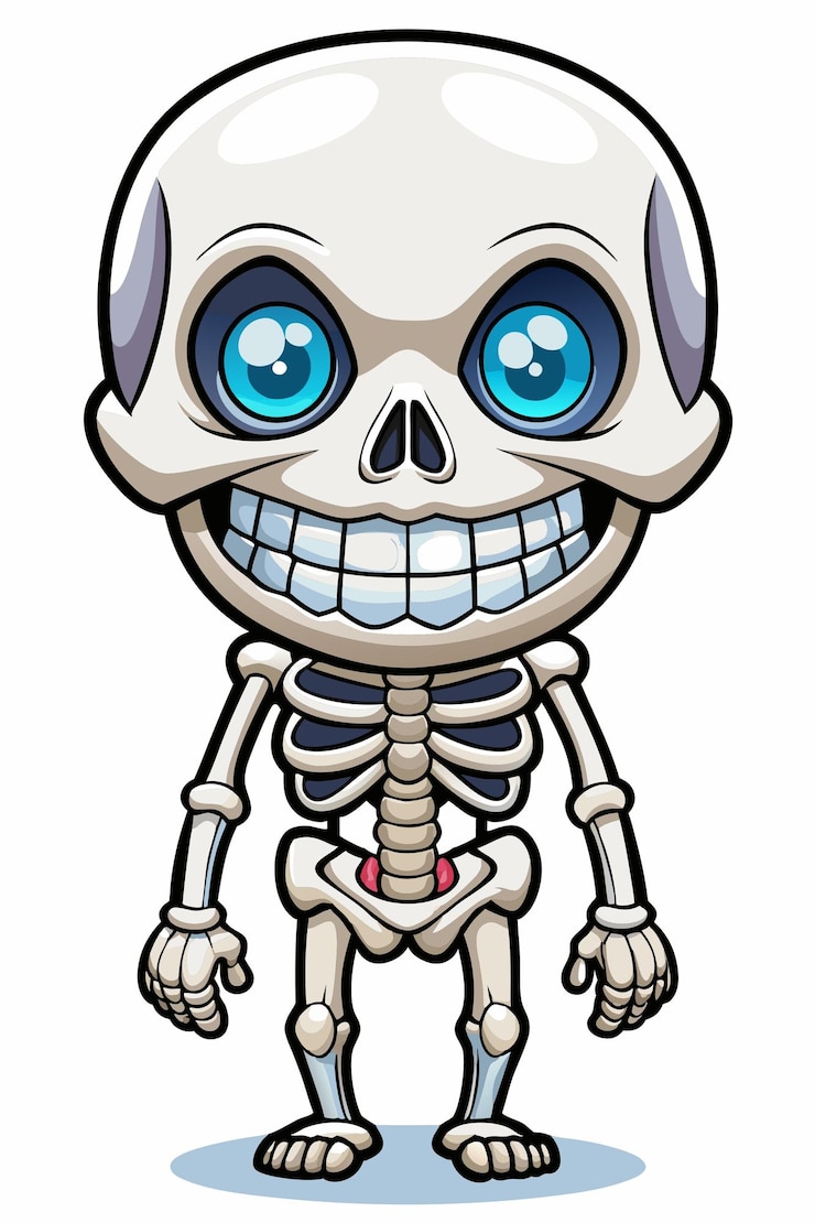 Vettore un disegno di un personaggio di cartone animato con gli occhi blu e uno sfondo bianco