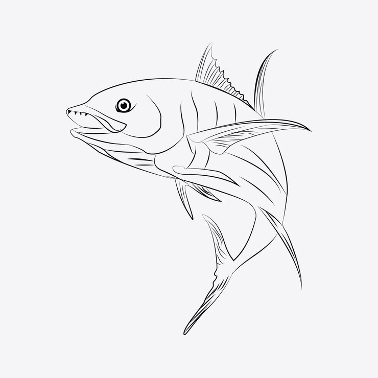 Vettore un disegno di un pesce azzurro con un contorno nero.