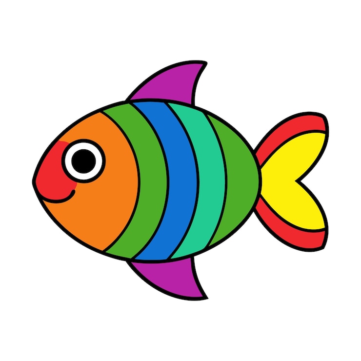 Vettore un disegno di un pesce con una linea color arcobaleno su di esso