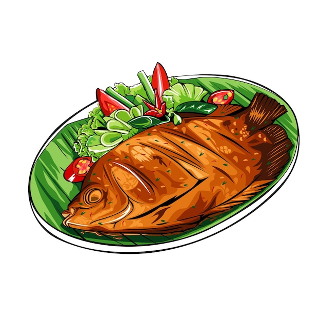 un disegno di un pesce su un piatto con un pesce sopra