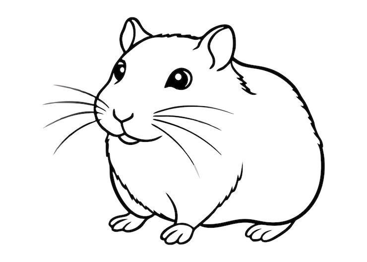 Vettore un disegno di un ratto con una faccia bianca e un contorno nero