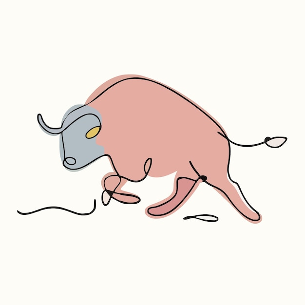 un disegno di un toro rosa con un tag al centro