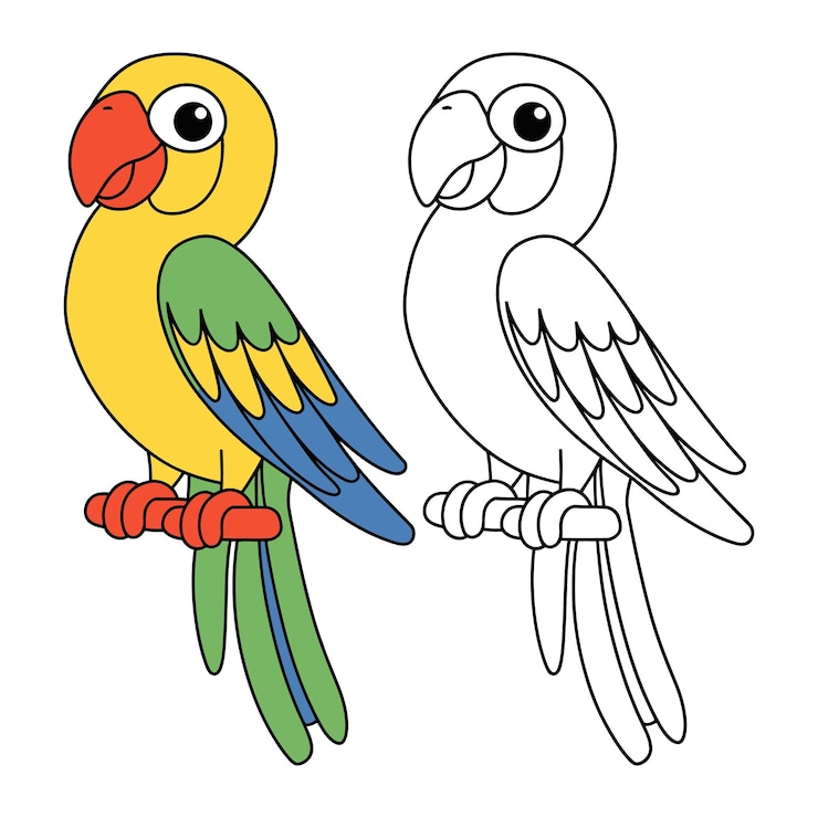 Vettore un disegno di un uccello su uno sfondo bianco con un ramo per il libro da colorare