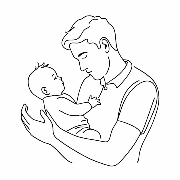un disegno di un uomo che tiene un bambino con una foto di un bambino