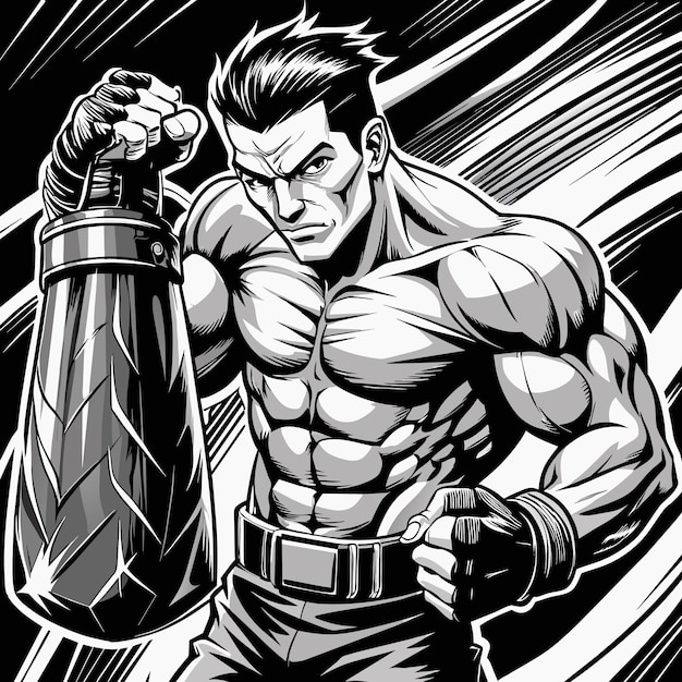 un disegno di un uomo con un barile che dice arte marziale