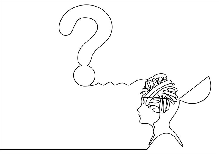 Vettore un disegno di un uomo con un punto interrogativo in testa.