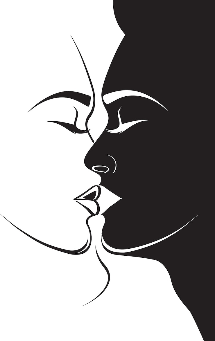 Vettore un disegno di una coppia che si bacia con un bacio sul viso