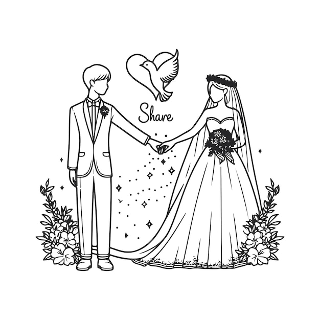 un disegno di una coppia che si tiene per mano con un cuore e una coppia di mani che si tengono per mano