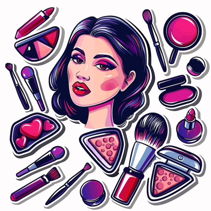 Vettore un disegno di una donna con trucco e trucco su di esso