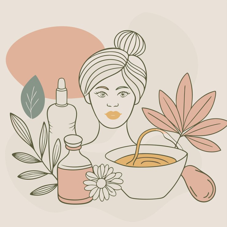 Vettore un disegno di una donna con un fiore tra i capelli