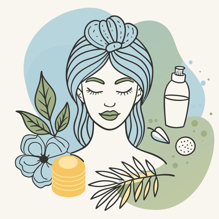 Vettore un disegno di una donna con un parrucchiere e cosmetici