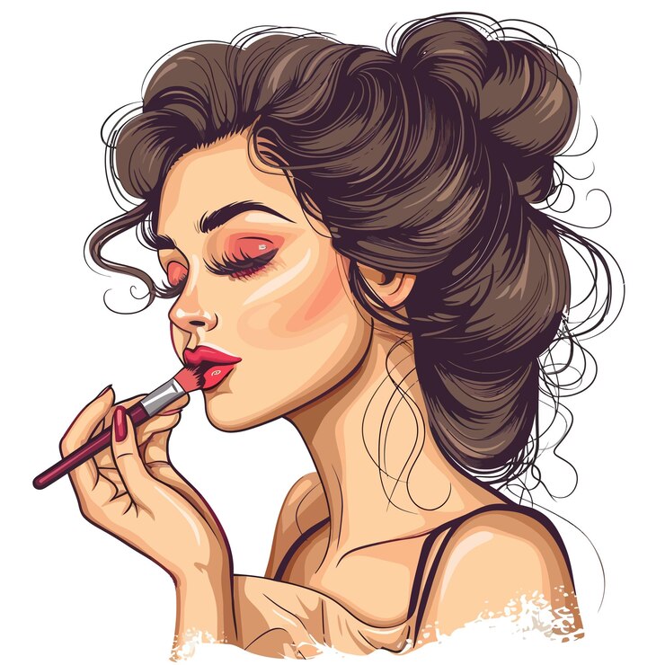 Vettore un disegno di una donna con un rossetto sul viso