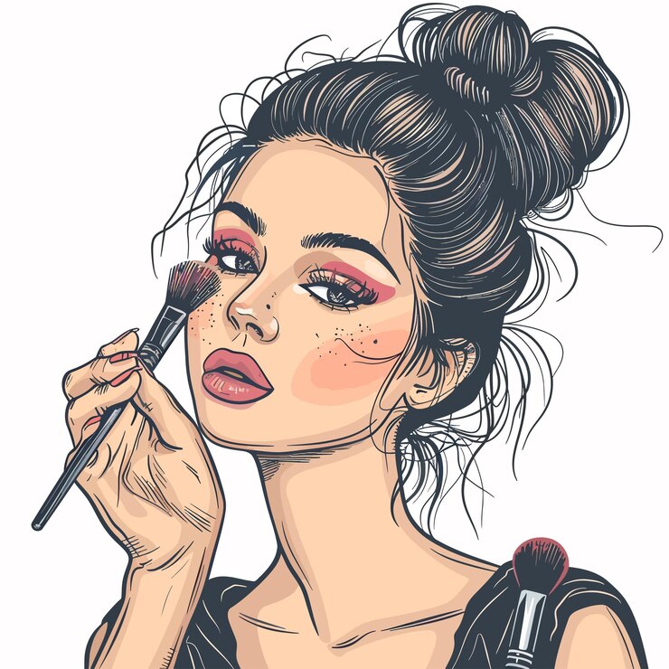 Vettore un disegno di una donna con un trucco sul viso