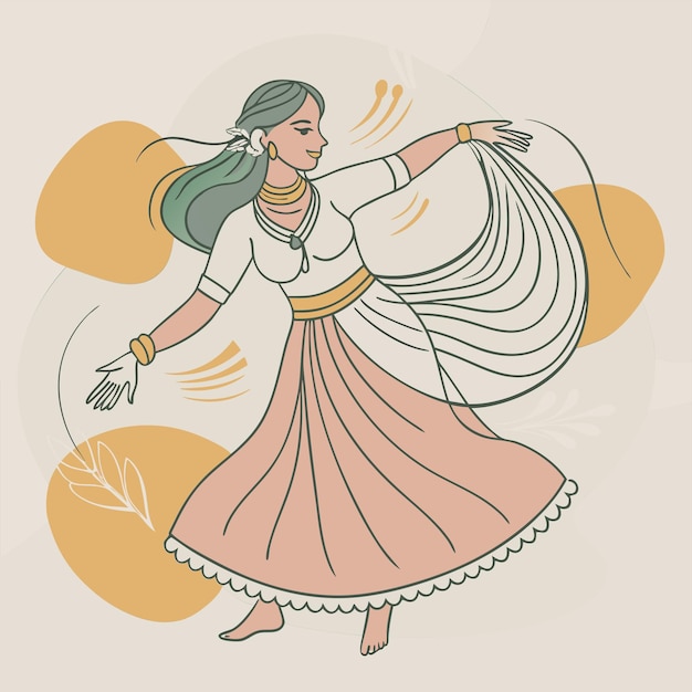 un disegno di una donna con una gonna lunga e una gonna lunga