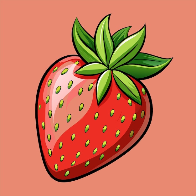 un disegno di una fragola con foglie verdi sopra