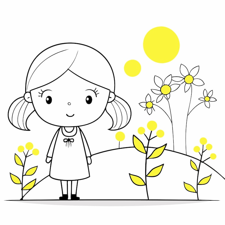 Vettore un disegno di una ragazza con un fiore nei capelli