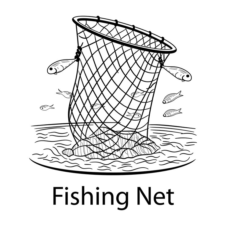 Vettore un disegno di una rete da pesca che dice rete da pesca