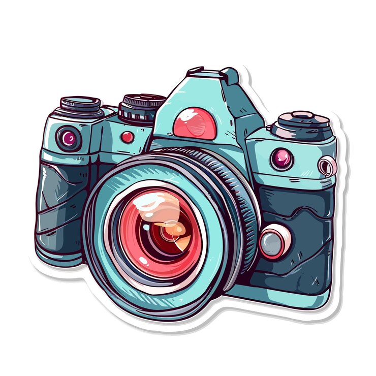 Vettore un disegno di una telecamera con un'immagine di un obiettivo e un obiettivo