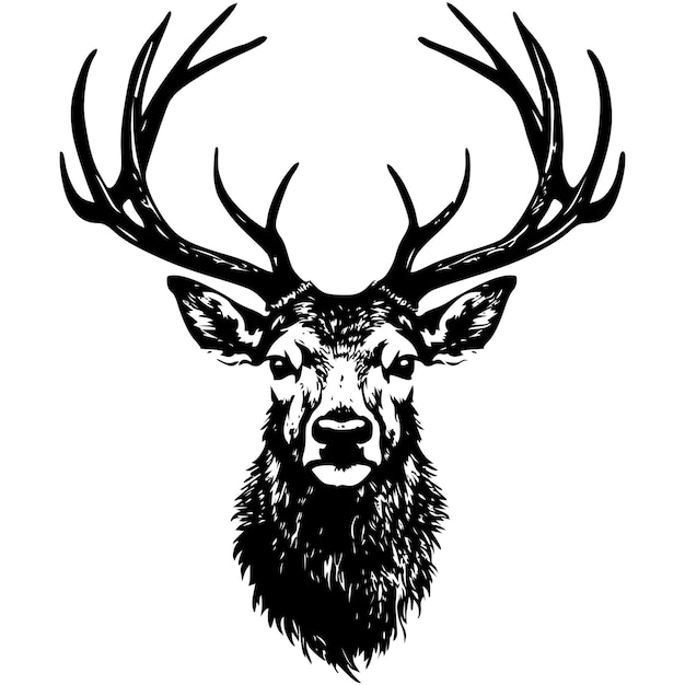 Un disegno di una testa di cervo con corna.