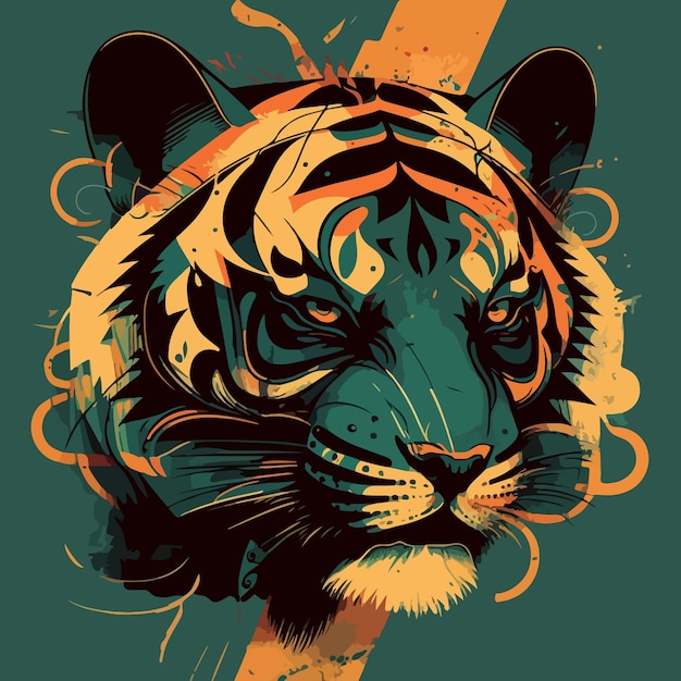 Un disegno di una tigre con una striscia gialla sul fondo.