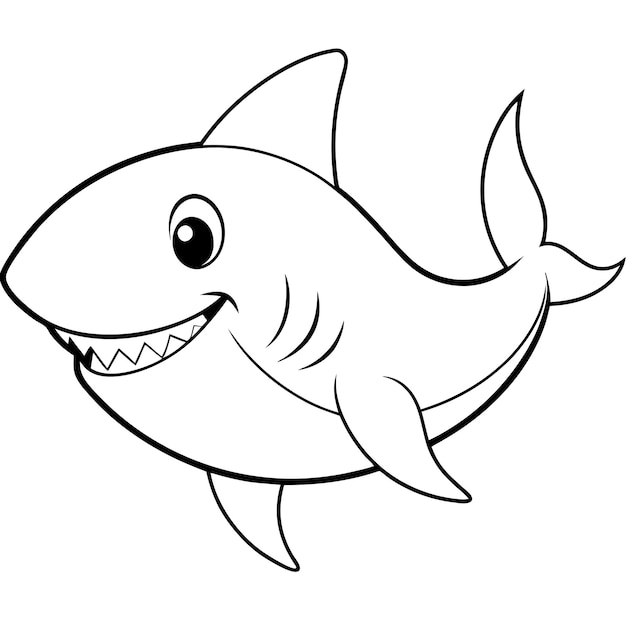 Un disegno di uno squalo con la bocca aperta e uno squalino con gli occhi