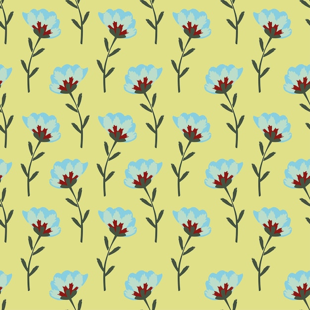 un disegno floreale con fiori blu su uno sfondo verde