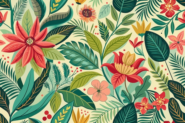 un disegno floreale con fiori e foglie