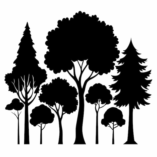 un disegno in bianco e nero di alberi con uno sfondo nero