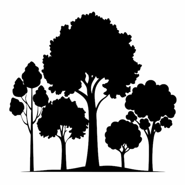 un disegno in bianco e nero di alberi con uno sfondo nero