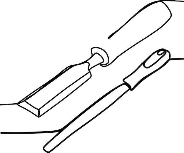 Un disegno in bianco e nero di un coltello e un rasoio.