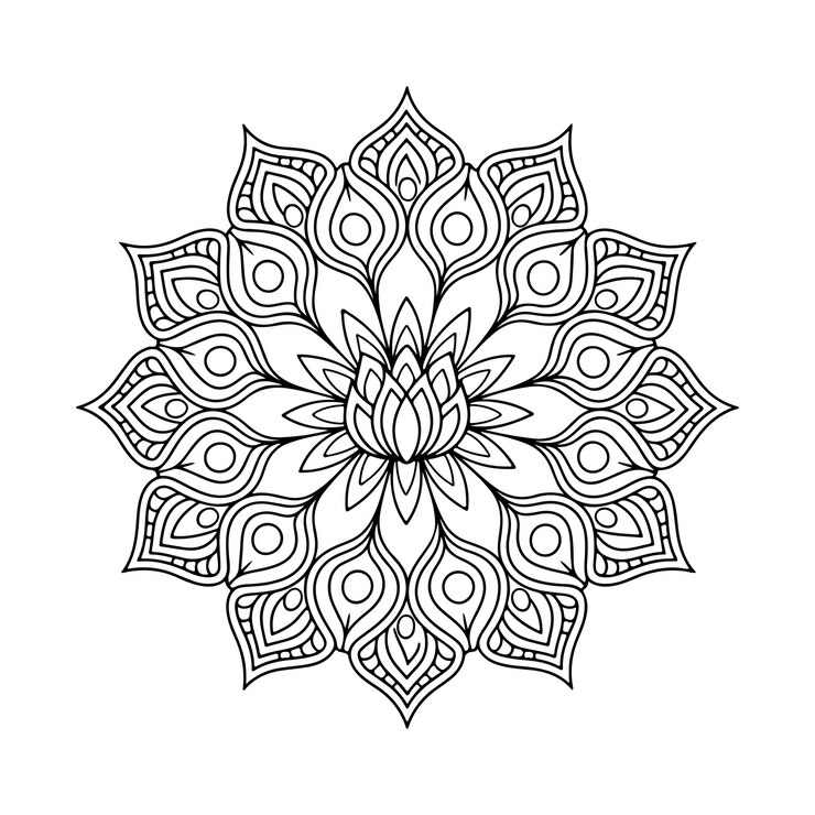 Vettore un disegno in bianco e nero di un fiore con un disegno che dice mandala