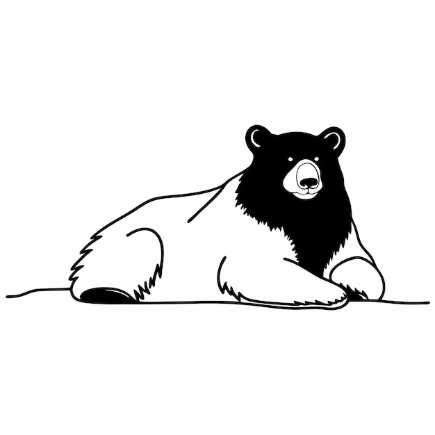 un disegno in bianco e nero di un orso con un naso nero e uno sfondo bianco