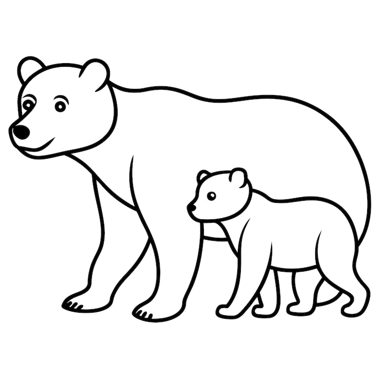 Vettore un disegno in bianco e nero di un orso e di un cucciolo