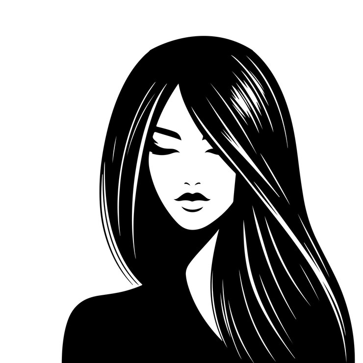 Vettore un disegno in bianco e nero di una donna con i capelli lunghi