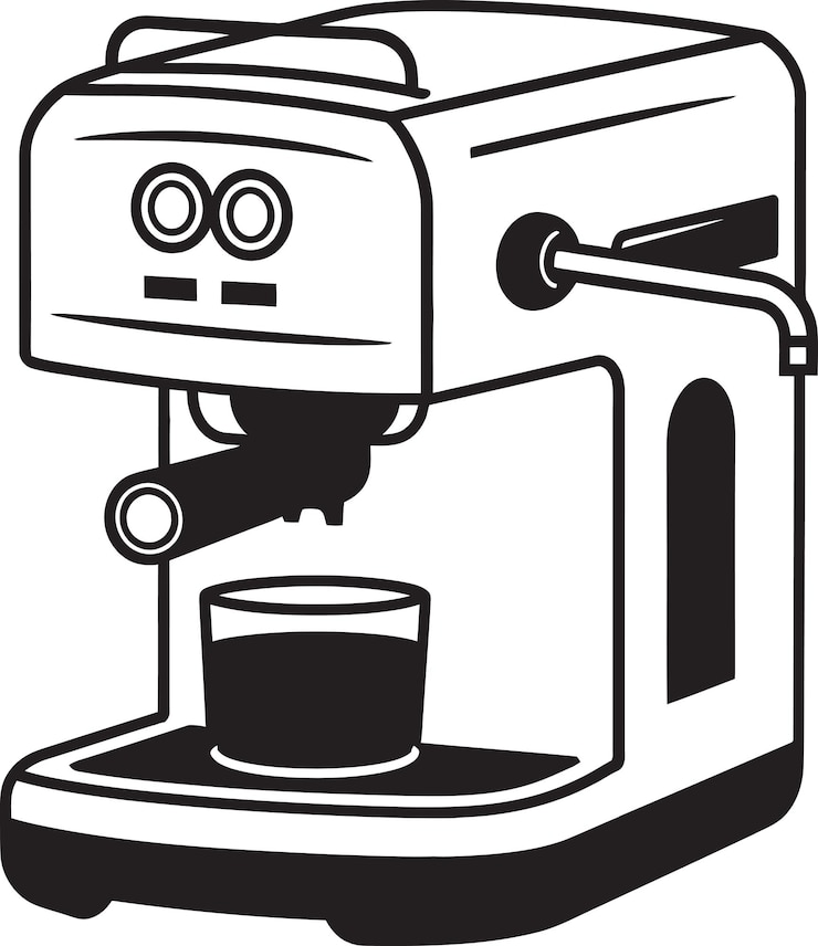 Vettore un disegno in bianco e nero di una macchina da caffè