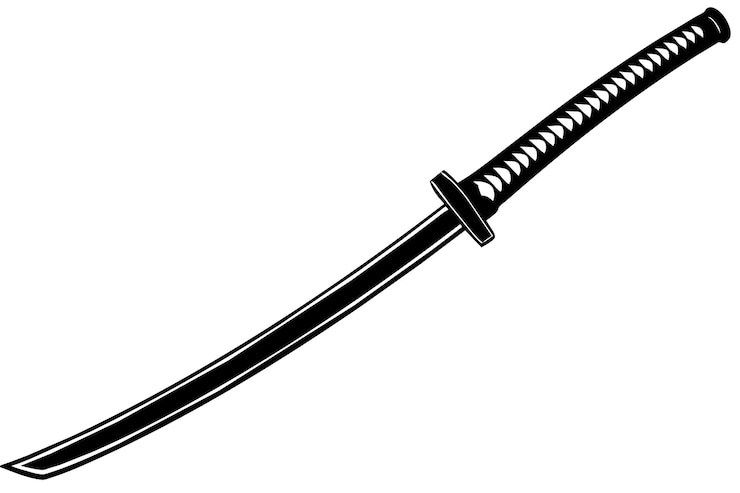 Vettore un disegno in bianco e nero di una spada con una striscia nera