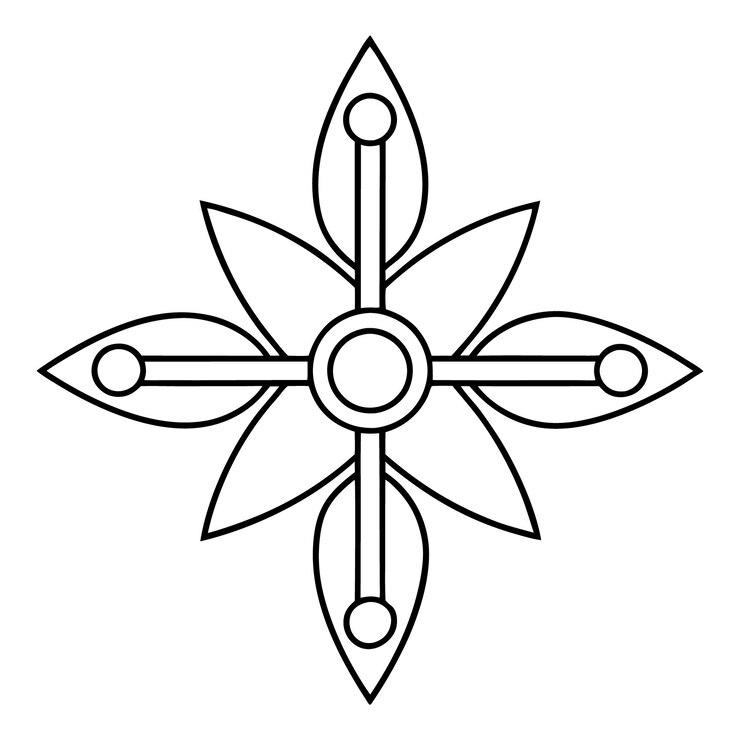 Vettore un disegno ornamentale a forma di croce con un piccolo cerchio al centro e semplici linee dritte
