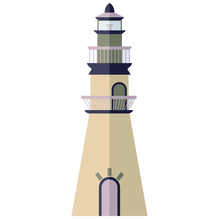 Vettore un faro bello e carino in stile piatto con illustrazioni