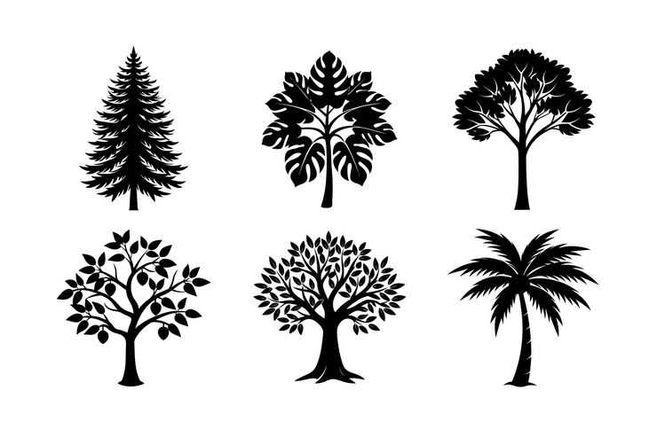 Vettore un fascio alla moda di olive, monstera, palme, limoni, eucalipti e pini
