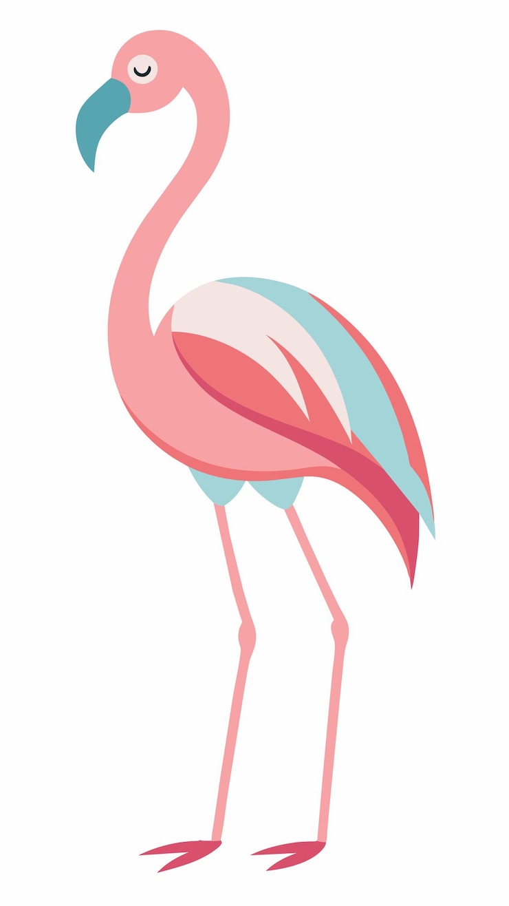 Vettore un flamingo rosa con una striscia blu sulla schiena