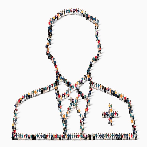 Un folto gruppo di persone a forma di medico, medicina, icona.