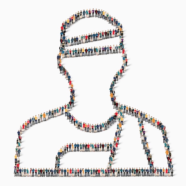 Un folto gruppo di persone a forma di paziente, medicina, icona.