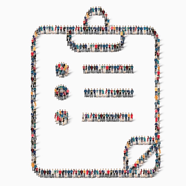 Un folto gruppo di persone a forma di questionario, medicina, icona.