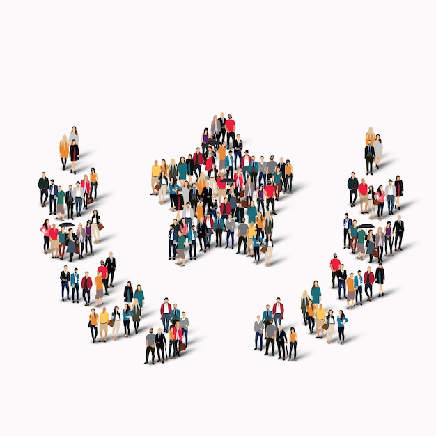 Un folto gruppo di persone in forma di premi. illustrazione