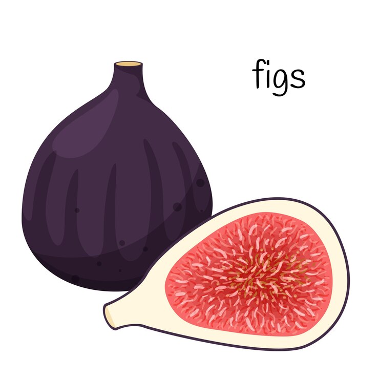 Vettore un frutto di fico intero e mezzo tagliato con semi e polpa. frutta esotica. design piatto.