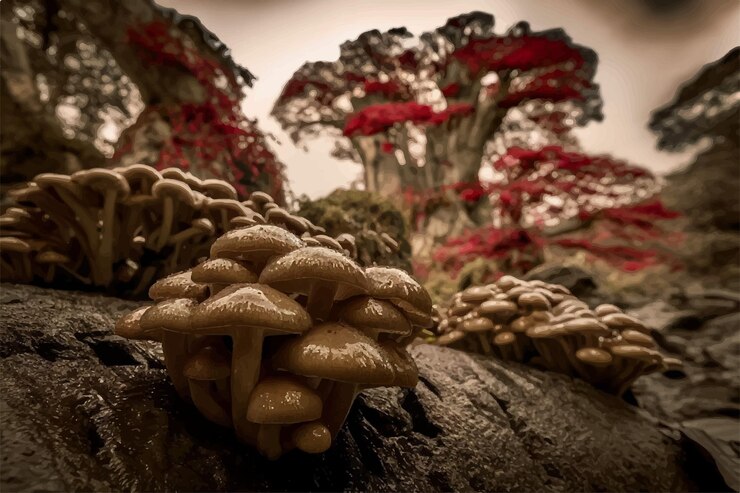Vettore un fungo che ha un mucchio di funghi su di esso