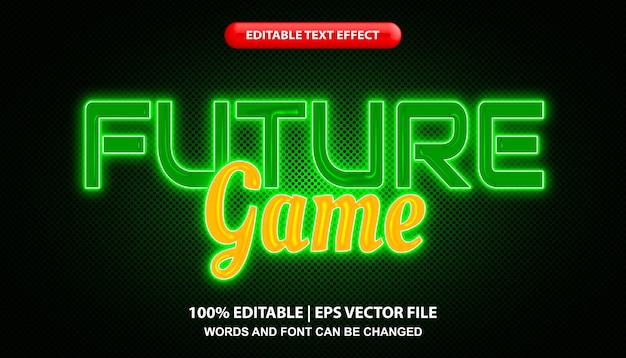 Un futuro gioco al neon verde con i caratteri delle parole su di esso